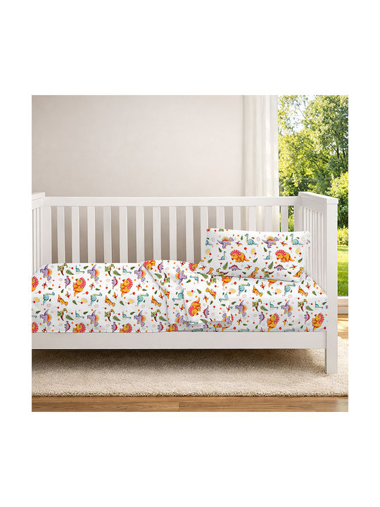 Dimcol Baby Duvet Cover Dinosaur 520 White Orange 120x160cm