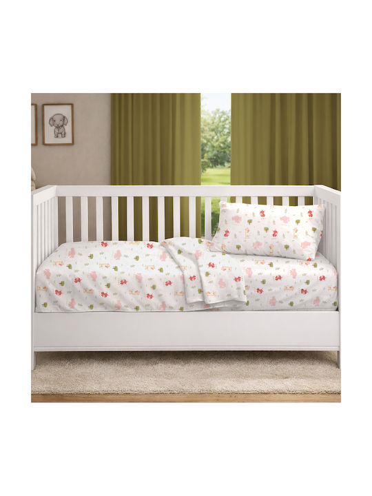 Dimcol Baby Duvet Cover Happy Safari 712 White Pink 120x160cm