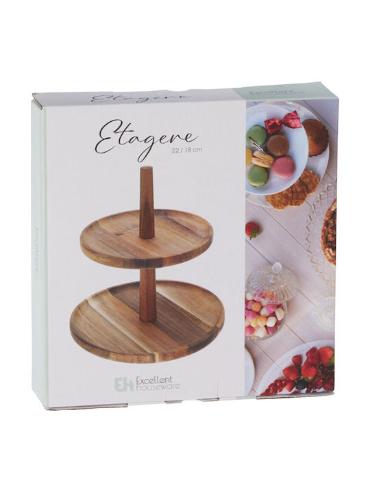 Ξύλινη Εταζέρα 2 Ορόφων Καφέ Ø23xY18.5cm Π23xΜ23xΥ18.5cm