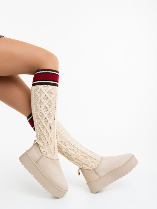 Damenstiefel mit Pelz Beigen