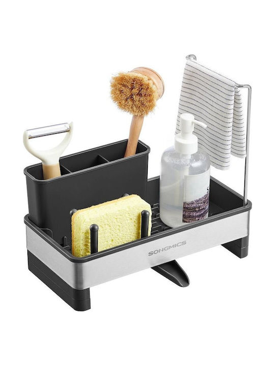 Songmics Kitchen Sink Organizer Made of Black Stainless Steel 12.7x24.7x23cm