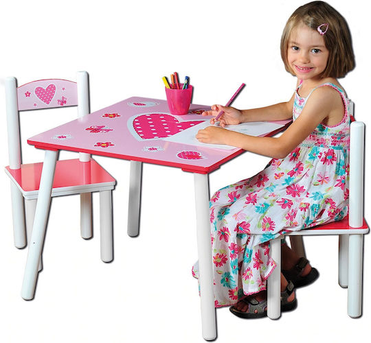 Kids Table Set with Chairs Made of Wooden Pink Kesper