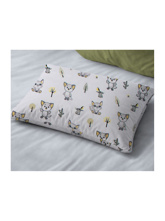 Dimcol Baby Foxes 595 Kids Pillowcase Made of 100% Cotton 50x70cm White-Grey