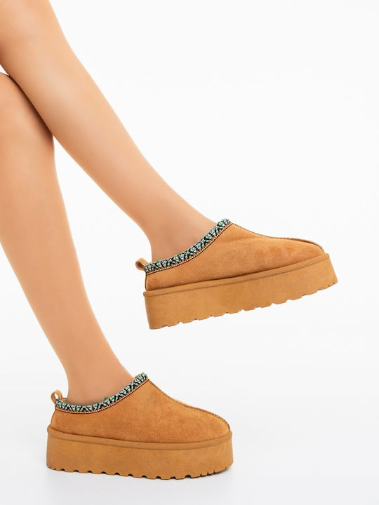 Winter Women's Slippers with Fur Yellow