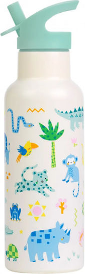 A Little Lovely Company Детска Бутилка Термос От Неръждаема Стомана Със Сламка Сива 500ml