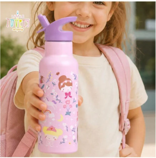 A Little Lovely Company Kids Stainless Steel Thermos Water Bottle with Straw Grey 500ml
