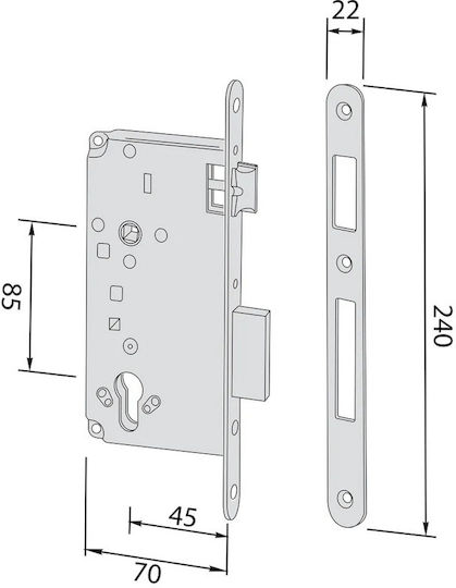 Cisa Einbauschloss Vordertür Oval Breite Zunge Zentrum 40mm Silber Farbe Gelb Größe 40mm