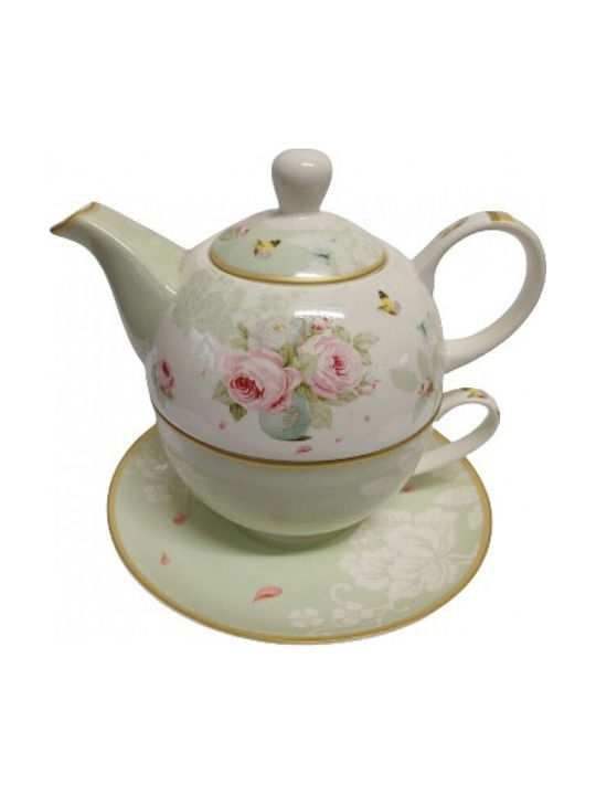 Karvounis Floral Paris Roses Tea Set with Mug Made of White Porcelain 3 Pieces M24060-6