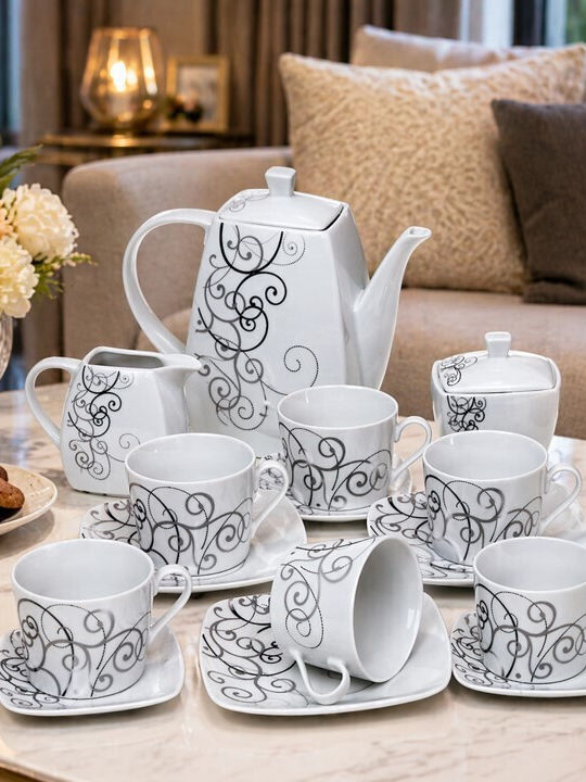 Karvounis Teeset mit Tasse aus Porzellan Weiß 15Stück
