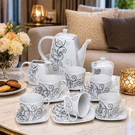 Karvounis Tea Set with Cup Porcelain White 15pcs