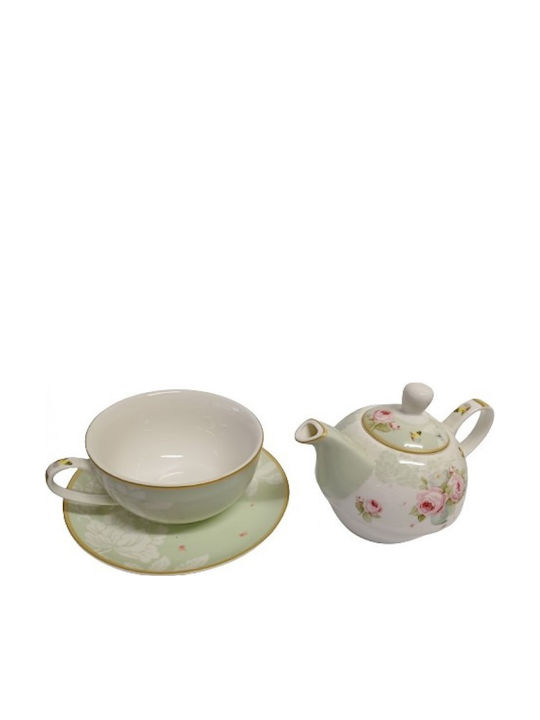 Karvounis Floral Paris Roses Tea Set with Mug Made of White Porcelain 3 Pieces M24060-6