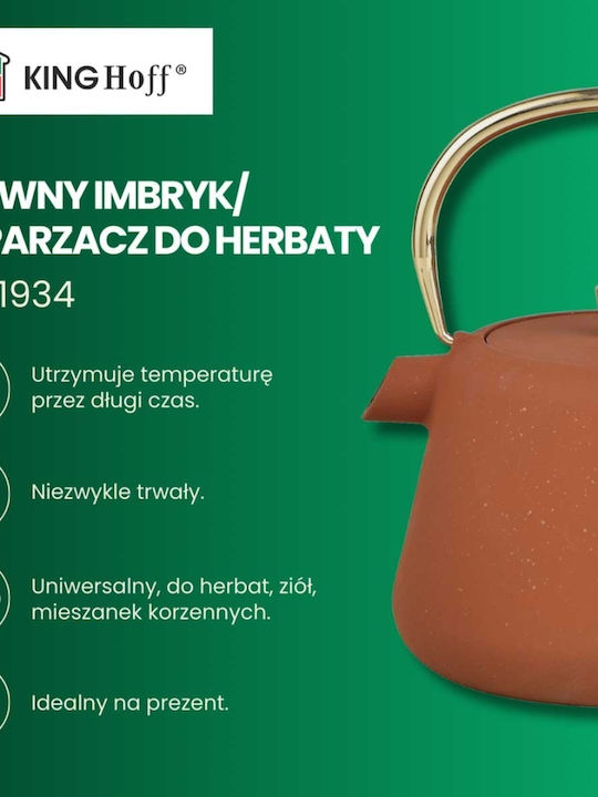 KING Hoff Kettle Τσαγιέρα με Φίλτρο Μαντεμένια Καφέ 1000ml