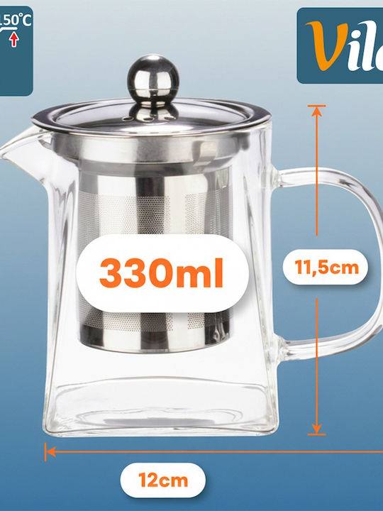 Orion Ceainic cu Cană și Filtru Sticlă Transparent 330ml