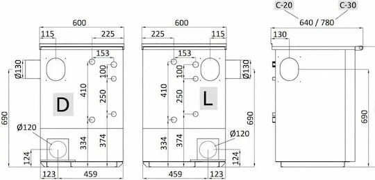 Senko C-20 Μεταλλική Ξυλόσομπα Καλοριφέρ Inox Mat