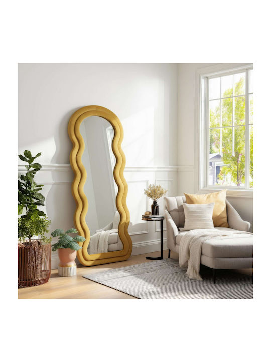 Hanah Home Огледало Асиметрично с Жълта Дървена Рамка 170x65см
