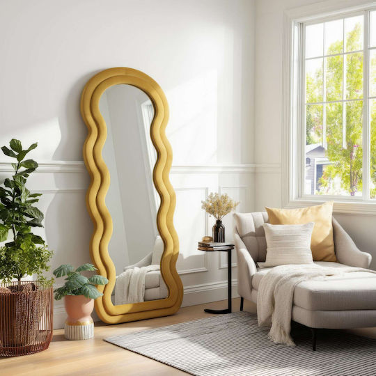 Hanah Home Oglindă De Podea Asimetrică Cu Cadru Din Lemn Galben 170x65cm