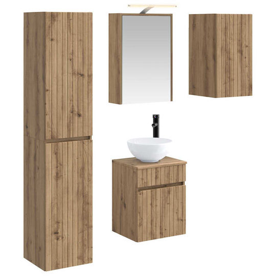 vidaXL Vanity Unit with Sink Mirror & Column with Light M43xD16xH62.5cm Oak