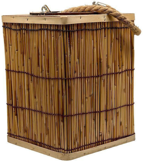 Inart Wooden Tabletop Lantern Beige 21x21x28cm