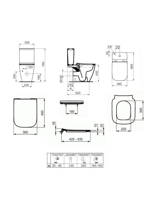 Ideal Standard I Life B Тоалетна, стояща на пода Безръбрена с казанче със Slim капак Soft Close Бяла