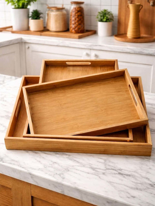 SteweHome Bamboo Serving Tray 40x30cm 3 Pieces
