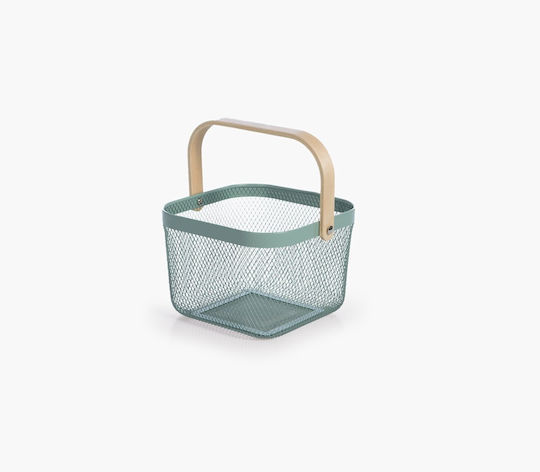 Metal Basket With Wooden Handle Vista 24x24x17 Nef-nef Home Wear White 24x24x17