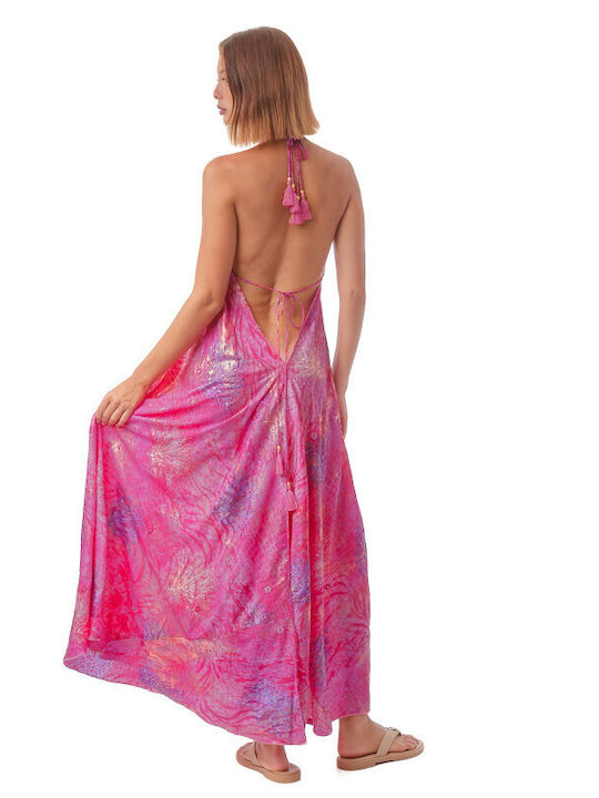 Sommer Midi Wickel Damenkleid Fuchsie
