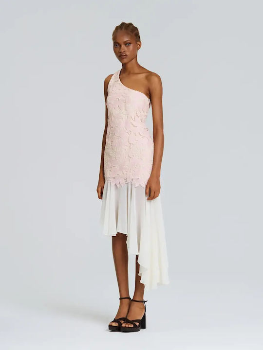 Maxi Evening Dress with Lace & Ruffles Pink