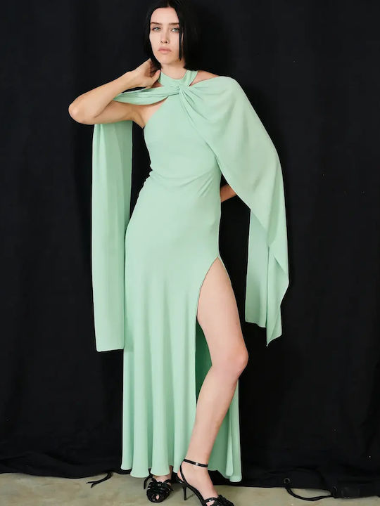 Summer Maxi Evening Dress Open Back Aloe Vera
