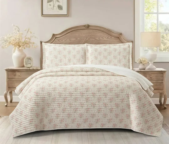 Liolios Home Tagesdecken Set Super-King Ivory/Rose 240x260cm