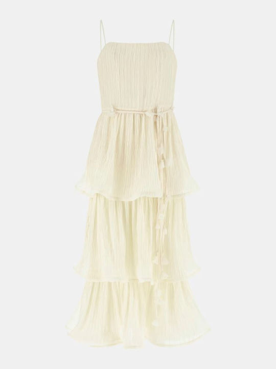 Sommer Midi Wickel Damenkleid Beige
