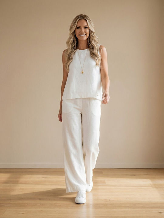 Women's Summer Linen Sleeveless Blouse Ecru
