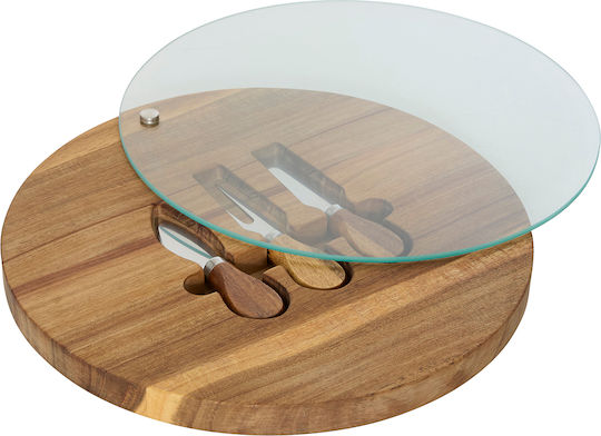 Acacia Cutting Board/3 Cheese Knives Glass Φ30cm