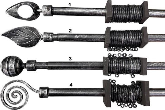 TnS Metallisch Vorhangstangen Einzeln 210cm Schwarz/Silber ROD19-120/BK+SL
