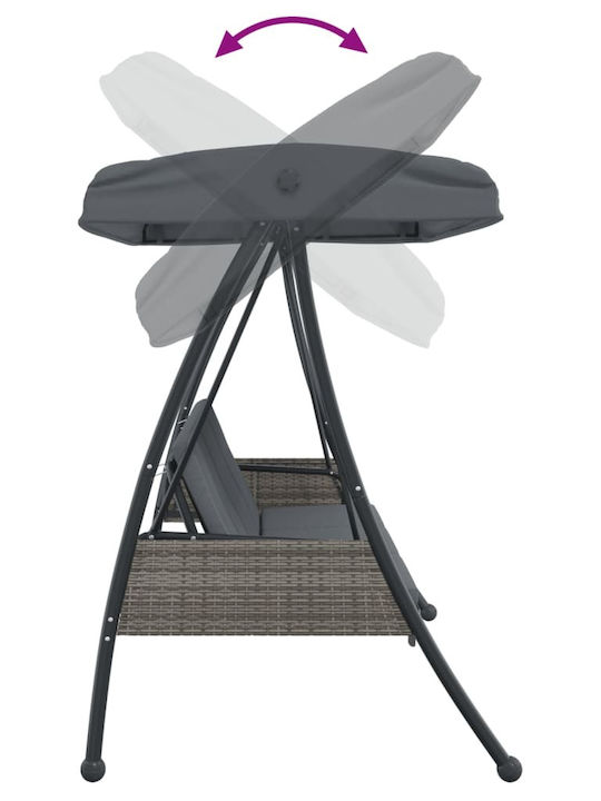Garten & Veranda Schaukel mit Basis und Kissen 3 Sitze Metallisch Gray L198xB123xH205cm