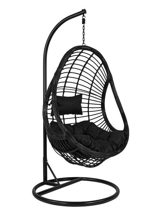 Κούνια Φωλιά με Βάση Callie Rattan Μαύρη Αντοχής έως 130kg Μ95xΠ95xΥ195cm