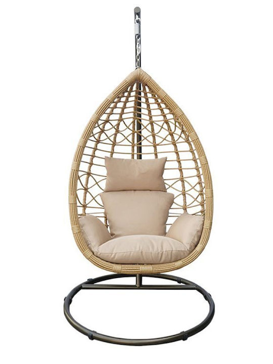 Garten- und Veranda-Schaukeln Polyrattan Sessel mit Gestell M90xP90xH200cm Beige Garten- und Veranda-Schaukeln Polyrattan Sessel mit Gestell M90xP90xH200cm Beige