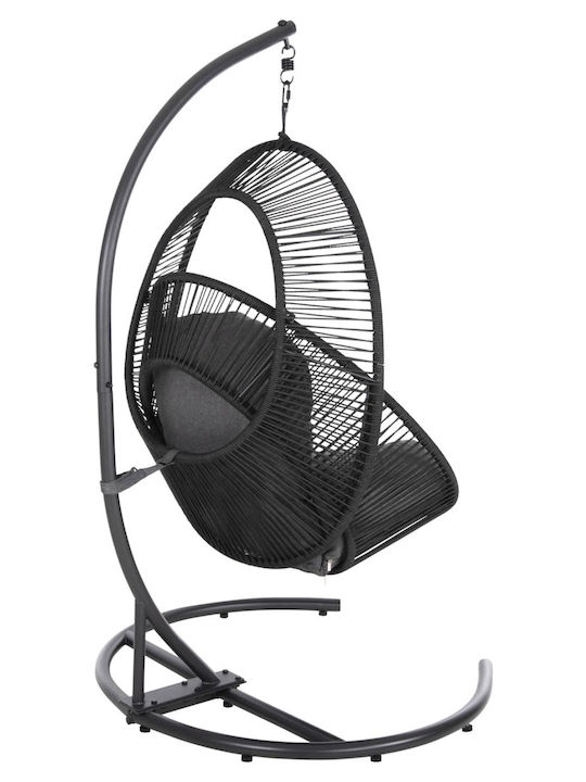 Hängende Garten & Veranda Schaukel mit Kissen Sessel Rattan Schwarz L120xB110xH190cm
