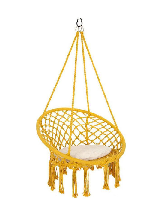 Κρεμαστή Κούνια Πολυθρόνα με Μαξιλάρι Rattan Κίτρινη Μ80xΠ60xΥ80cm