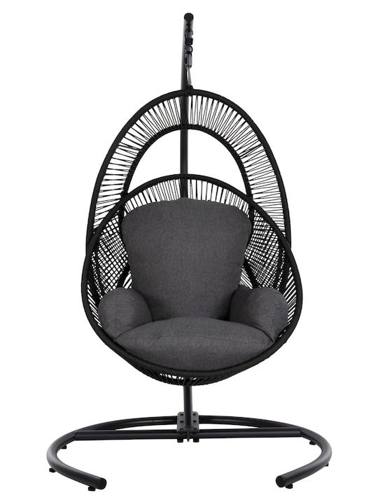 Hängende Garten & Veranda Schaukel mit Kissen Sessel Rattan Schwarz L120xB110xH190cm