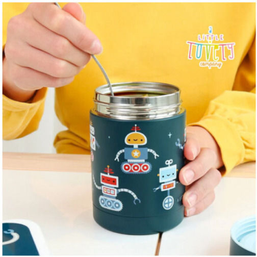 A Little Lovely Company Stainless Steel Kids Dinner Set 0.3 Litre Thermal Grey 12 x 8 x 8 cm