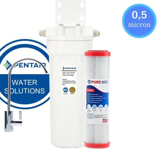 Pentair Under Sink Water Filter System 2G Slimline WHF14D-EU , 1/4'' Inlet/Outlet, with 10" Replacement Filter Purewater CL2510 (USA) 0.5μm