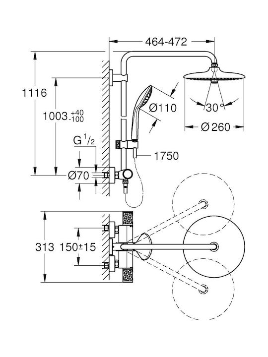 Grohe Duschsäule mit Armatur Silber