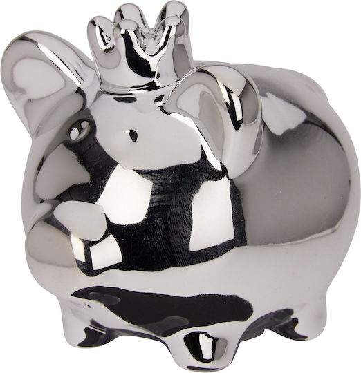 Cutie De Bani Formă Purcel Dimensiuni 9x8cm Argintiu