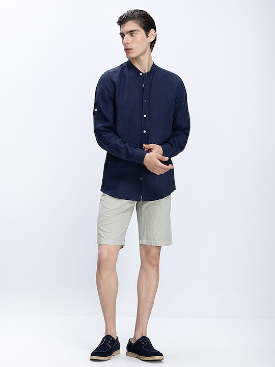 Commander Cămașă Din In Albastru Închis