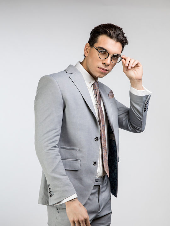 Summer Men's Suit with Slim Fit Grey Blue