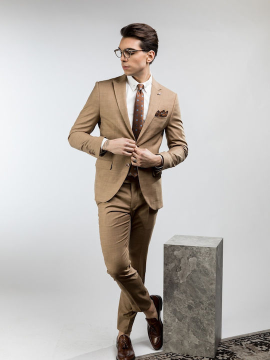 Summer Men's Suit with Slim Fit Grey Blue