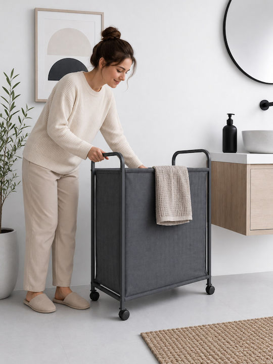 SteweHome Metallic Laundry Basket 80lt with Lid Black