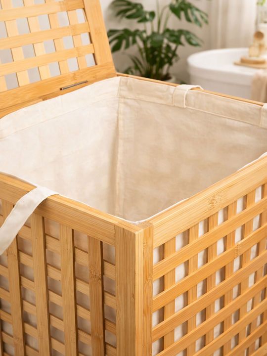 SteweHome Καλάθι Απλύτων Bamboo 51lt με Καπάκι 60x40x40cm Μπεζ