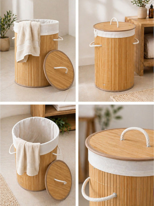 SteweHome Καλάθι Απλύτων Bamboo Πτυσσόμενο 62lt 35x35x50cm Μπεζ