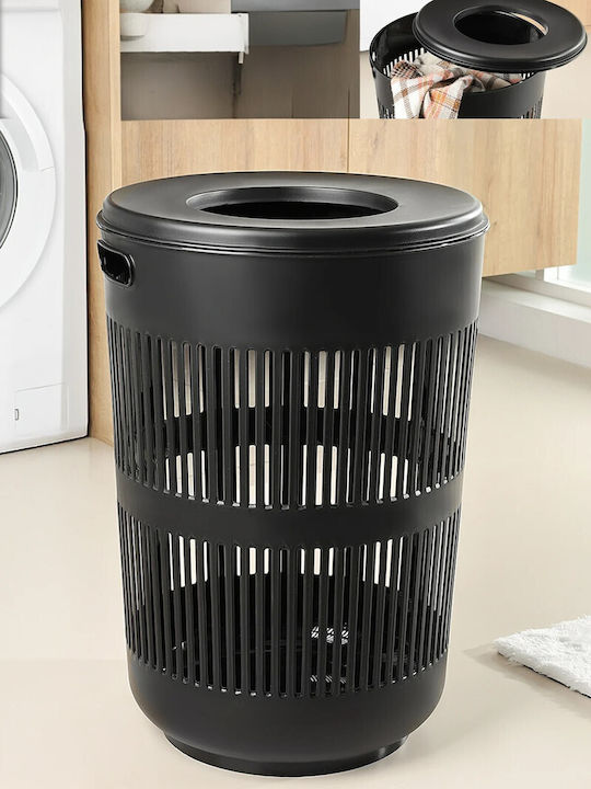 SteweHome Set Laundry Baskets Plastic Collapsible 60l with Lid 36x57x23.5cm Black